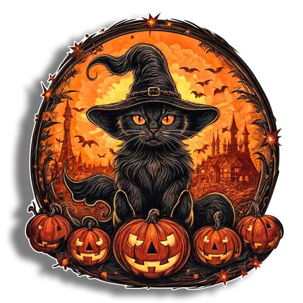 Puzzles Up Halloween Cat Ghost Wooden Jigsaw Puzzle A5 Small Witch Cat Wood NWT - Picture 3 of 7